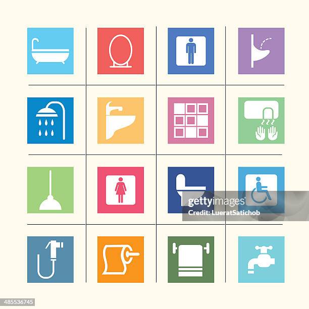 badezimmer-icons color/eps10 - herrentoiletten hinweisschild stock-grafiken, -clipart, -cartoons und -symbole