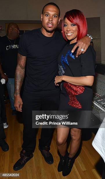 Shannon Brown and Monica Brown attend Monica: The Code Red Experience-An Exclusive Album Preview at Patchwerk Recording Studios on August 27, 2015 in...