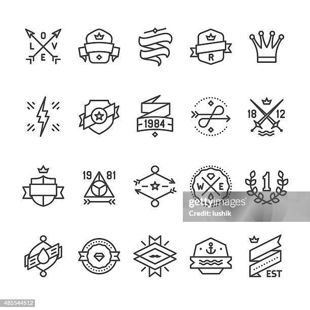 vintage etiketten, embleme und geometrische hipster rahmen zugehörige vektor-icons - fashion icon awards 2015 stock-grafiken, -clipart, -cartoons und -symbole