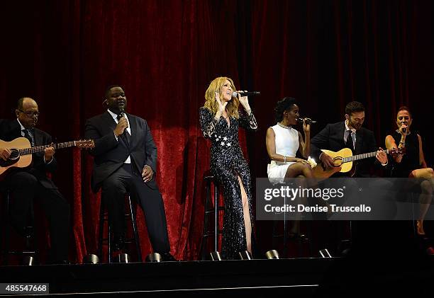 Celine Dion premieres the much-anticipated return of her headline residency show at The Colosseum at Caesars Palace on August 27, 2015 in Las Vegas,...