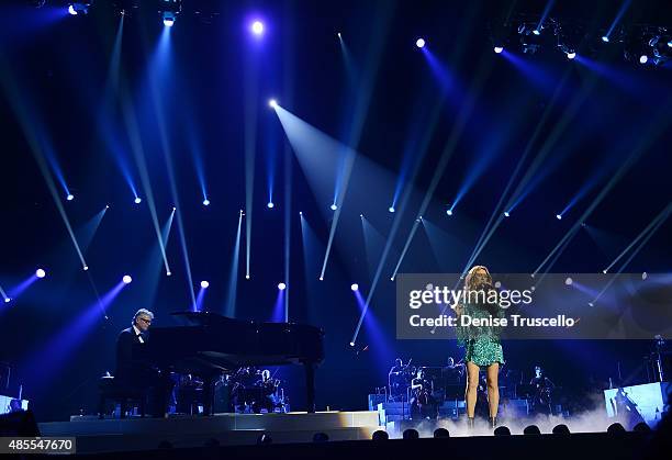 Celine Dion premieres the much-anticipated return of her headline residency show at The Colosseum at Caesars Palace on August 27, 2015 in Las Vegas,...