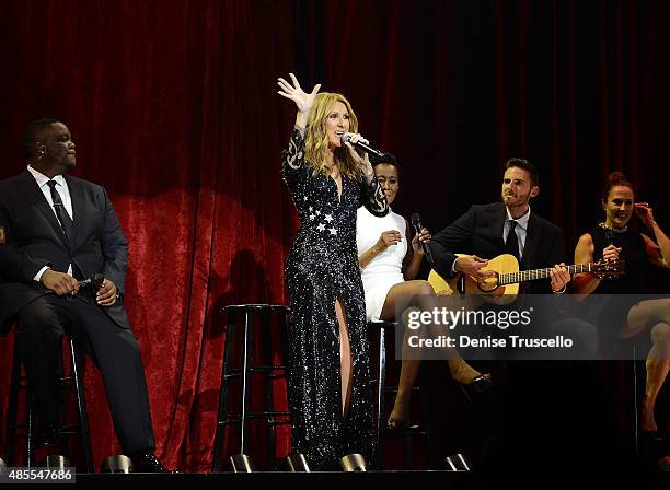 Celine Dion premieres the much-anticipated return of her headline residency show at The Colosseum at Caesars Palace on August 27, 2015 in Las Vegas,...