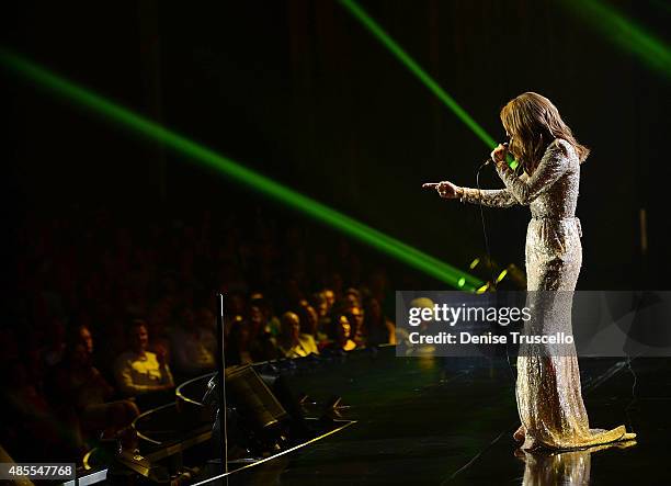 Celine Dion premieres the much-anticipated return of her headline residency show at The Colosseum at Caesars Palace on August 27, 2015 in Las Vegas,...