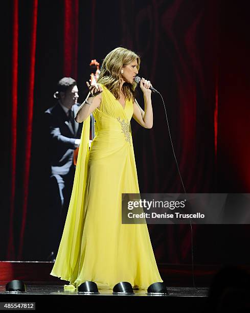 Celine Dion premieres the much-anticipated return of her headline residency show at The Colosseum at Caesars Palace on August 27, 2015 in Las Vegas,...