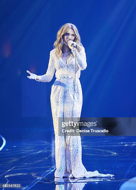 Celine Dion premieres the much-anticipated return of her headline residency show at The Colosseum at Caesars Palace on August 27, 2015 in Las Vegas,...