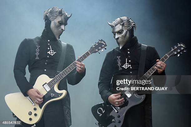 Swedish band Ghost BC performs during the Rock-en-Seine music festival in Saint-Cloud near Paris on August 28, 2015. AFP PHOTO / BERTRAND GUAY