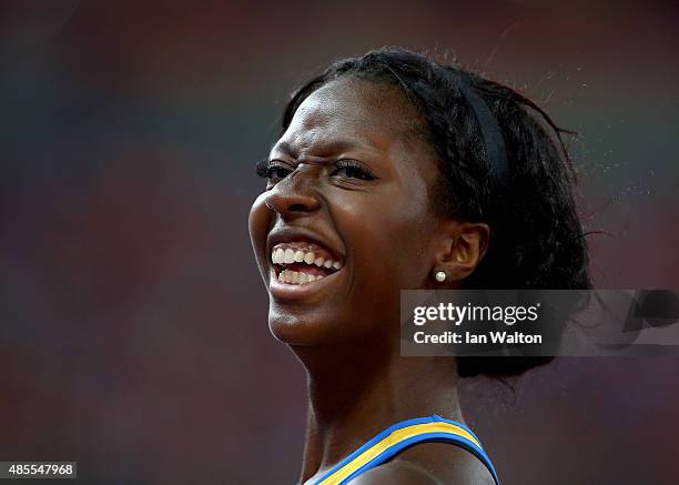 Khaddi Sagnia of Sweden looks on while competing in the Women's Long Jump final during day seven of the 15th IAAF World Athletics Championships...