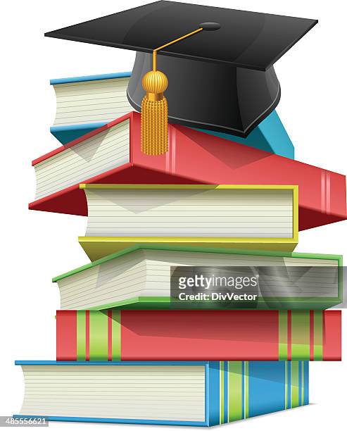 graduation cap with books - alumni stock illustrations
