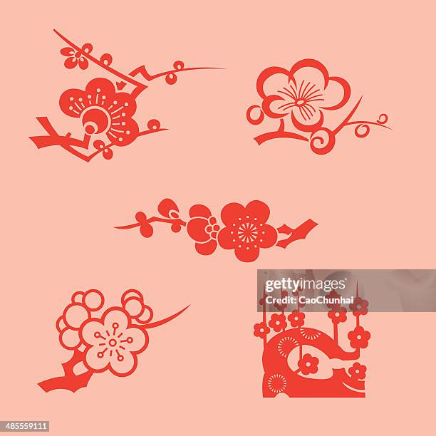 stockillustraties, clipart, cartoons en iconen met plum blossom - perzikbloesem