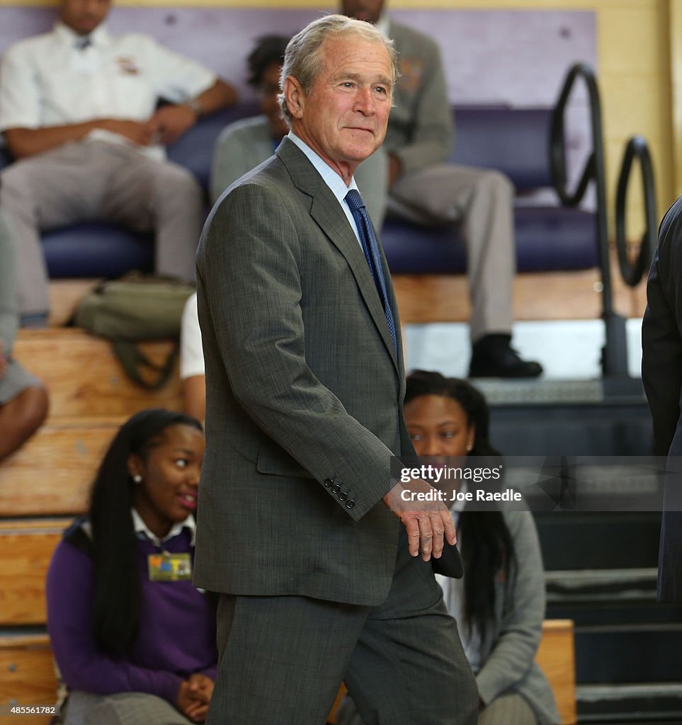 Former President Bush And Laura Bush Visit Charter School In New Orleans