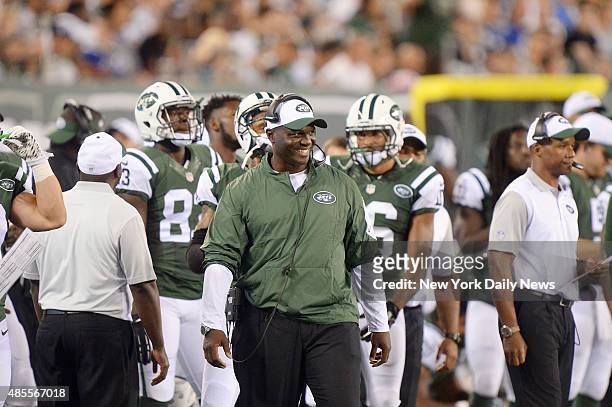 New York Jets head coach Todd Bowles in the second half when the New York Jets played the Atlanta Falcons in pre-season action Friday, August 21,...