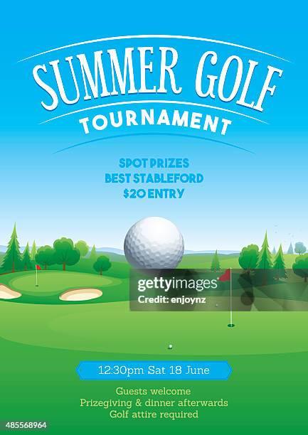 ilustraciones, imágenes clip art, dibujos animados e iconos de stock de verano de golf tournament póster - palo de golf