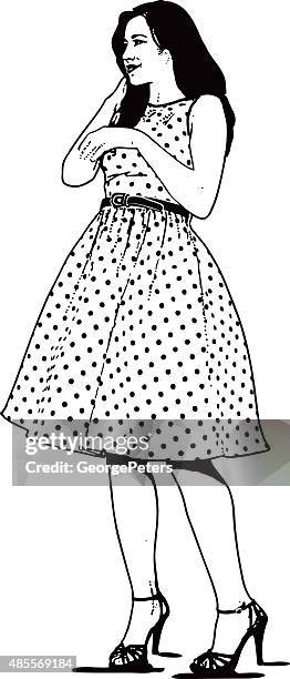 plus size frau mit vintage-kleidung der 1950 er - rock n roll stock-grafiken, -clipart, -cartoons und -symbole