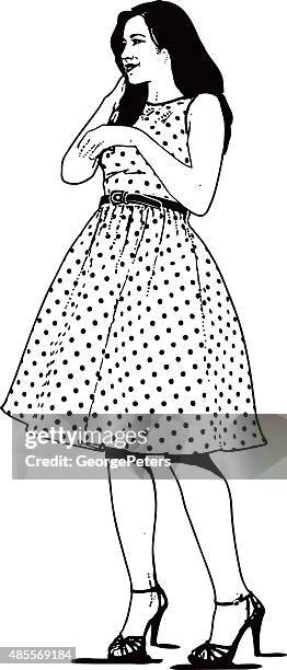 plus size woman wearing vintage 1950's clothes - rockabilly stock illustrations