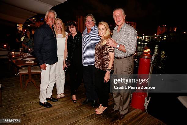 Steve Simon, Blaine Trump, Madeleine Arison, Micky Arison and Chris and Pat Riley at Seasalt and Pepper restaurant on April 18, 2014 in Miami,...