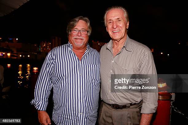 Micky Arison and Pat Riley are seen at Seasalt and Pepper restaurant on April 18, 2014 in Miami, Florida.