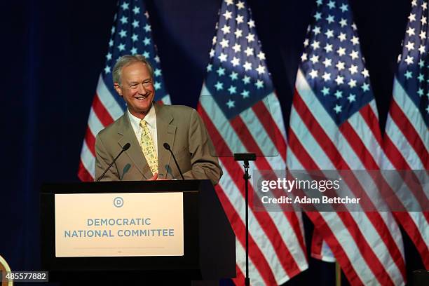 Democratic Presidential candidate and former governor of Rhode Island Lincoln Chafee speaks at the Democratic National Committee summer meeting on...