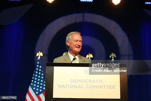 Democratic Presidential candidate and former governor of Rhode Island Lincoln Chafee speaks at the Democratic National Committee summer meeting on...