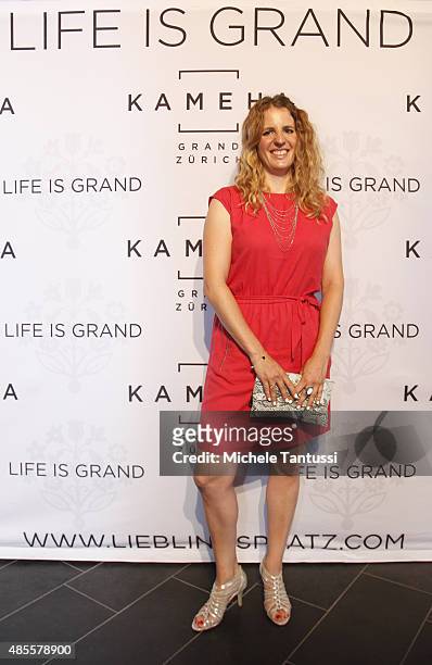 Patrizia Kummer, Snowboarder , arrives on the red carpet during the opening ceremony at the Kameha Hotel on August 28, 2015 in Zurich, Switzerland.