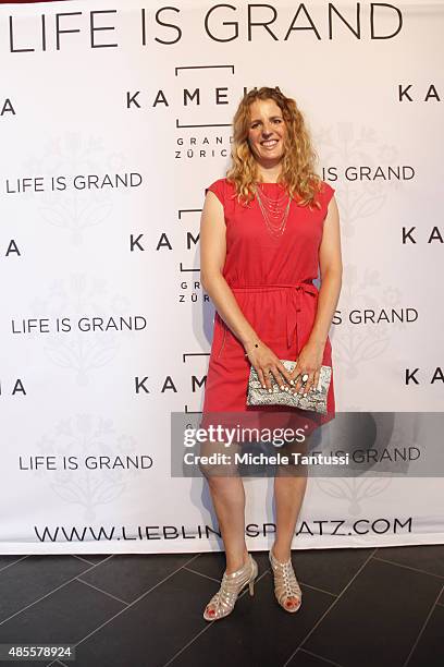Patrizia Kummer, Snowboarder , arrives on the red carpet during the opening ceremony at the Kameha Hotel on August 28, 2015 in Zurich, Switzerland.