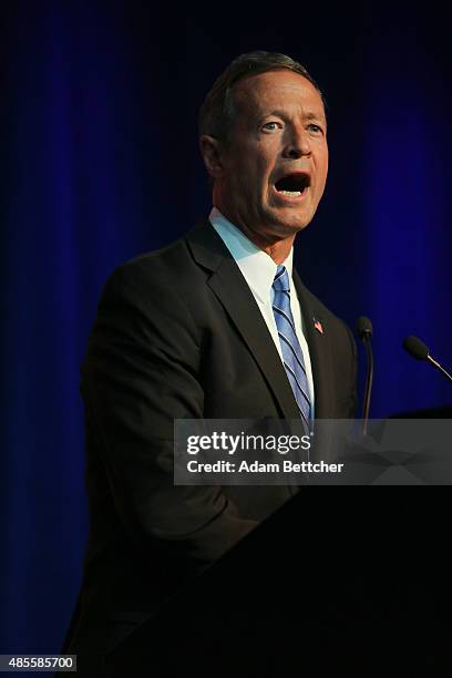Democratic Presidential candidate former Maryland Gov. Martin O'Malley speaks at the Democratic National Committee summer meeting on August 28, 2015...