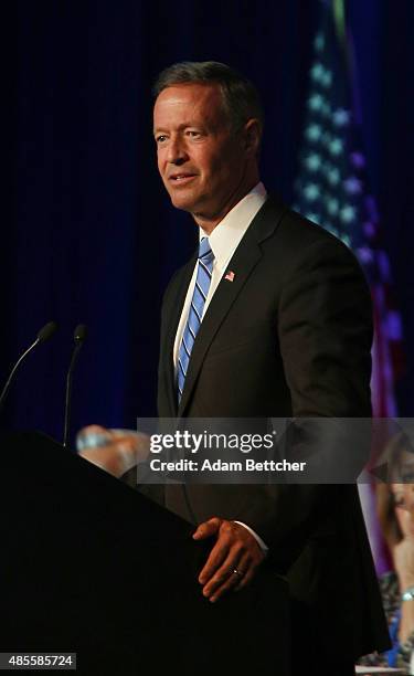 Democratic Presidential candidate former Maryland Gov. Martin O'Malley speaks at the Democratic National Committee summer meeting on August 28, 2015...