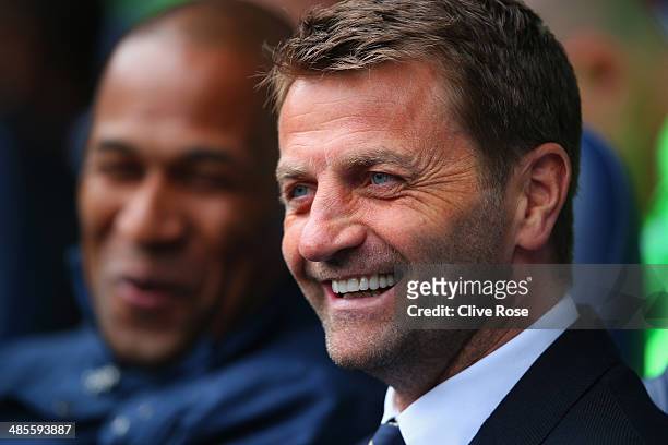 Tim Sherwood manager of Tottenham Hotspur smiles during the Barclays Premier League match between Tottenham Hotspur and Fulham at White Hart Lane on...