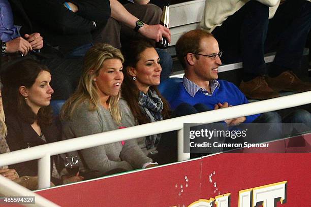 Prince William, Duke of Cambridge and Catherine, Duchess of Cambridge watch on during the round 10 Super Rugby match between the Waratahs and the...