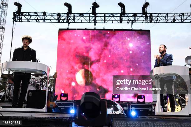 Musicians Danger Mouse and James Mercer of Broken Bells performs at the 2014 Coachella Valley music and arts festival at The Empire Polo Club on...