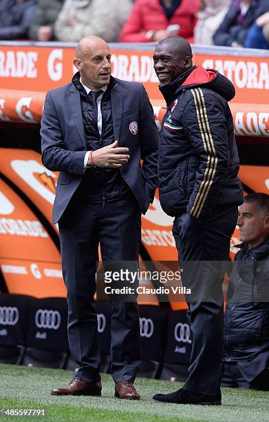 Head coach AC Milan Clarence Seedorf and head coach AS Livorno Calcio Domenico Di Carlo prior to the Serie A match between AC Milan and AS Livorno...