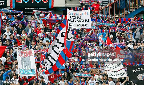Fans of Catania during the Serie A match between Calcio Catania and UC Sampdoria at Stadio Angelo Massimino on April 19, 2014 in Catania, Italy.