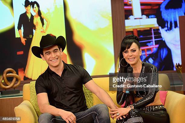 Julian Figueroa and his mother Maribel Guardia are seen on the set of Univisions "Despierta America" at Univision Studios on August 28, 2015 in...