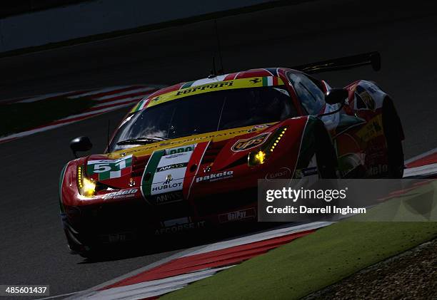 Gianmaria Bruni of Italy drives the AF Corse Ferrari F458 Italia during practice for the FIA World Endurance Championship 6 Hours of Silverstone...