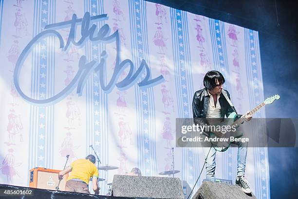 Ryan Jarman of The Cribs performs on the main stage at Leeds Festival at Bramham Park on August 28, 2015 in Leeds, England.