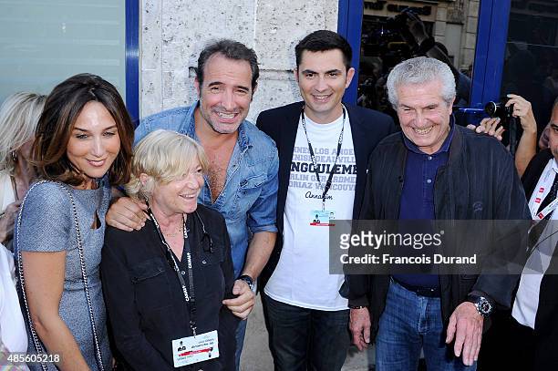 Elsa Zylberstein, Jean Dujardin, Xavier Bonnefont and Claude Lelouch attend the 8th Angouleme French-Speaking Film Festival on August 28, 2015 in...