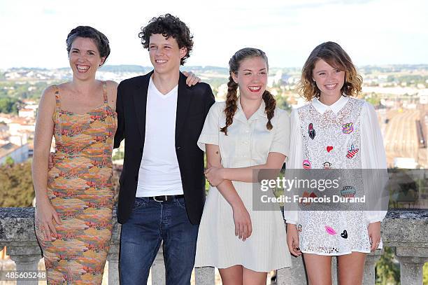 Eva Husson, Lorenzo Lefebvre, Daisy Broom and Marilyn Lima pose at a photocall for the film 'Bang Gang ' during the 8th Angouleme French-Speaking...