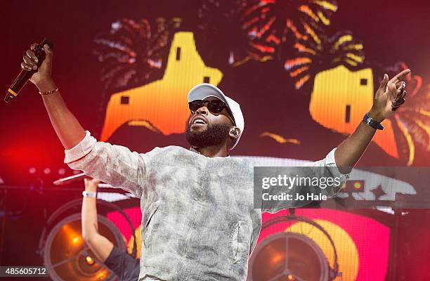 Tinie Tempah performs on stage at Fusion Festival at Cofton Park on August 28, 2015 in Birmingham, England.