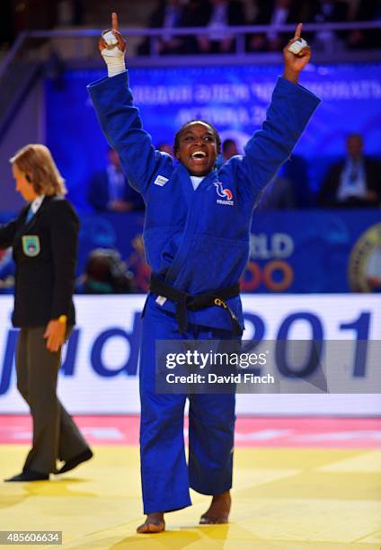 Gevrise Emane of France defeated Maria Bernabeu of Spain for the u70kg gold medal during the 2015 Astana World Judo Championships on day 5 at the...