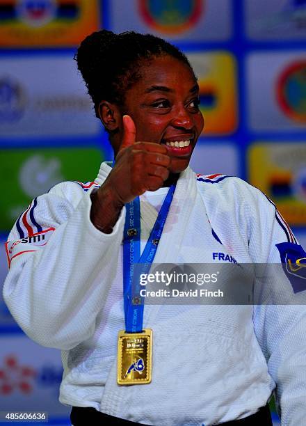 Under 70kg gold medallist, Gevrise Emane of France during the 2015 Astana World Judo Championships on day 5 at the Alau Ice Palace, Astana,...