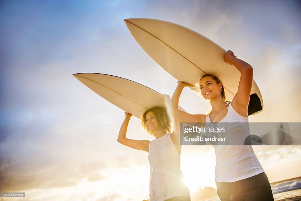 Women surfing