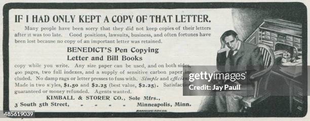 Advertisement for Benedict's pen copying letter and bill books by the Kimball and Storer Company, Minneapolis, Minnesota, 1901.