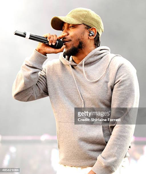 Kendrick Lamar performs on Day 2 of the Leeds Festival at Bramham Park on August 28, 2015 in Leeds, England.
