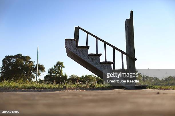 Stairway is seen still standing 10 years after Hurricane Katrina destroyed the house on August 28, 2015 in Waveland, Mississippi. The tenth...