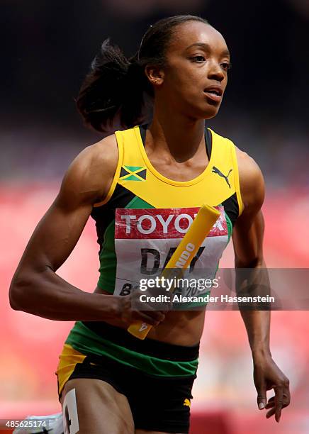 Christine Day of Jamaica competes in the Women's 4x400 Metres Relay heats during day eight of the 15th IAAF World Athletics Championships Beijing...