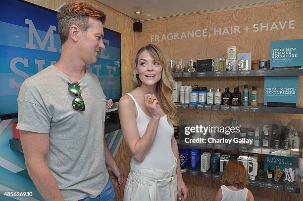 Jaime King and Kyle Newman with son James Newman attend the Birchbox Multi-City Tour Los Angeles at The Grove on August 28, 2015 in Los Angeles,...