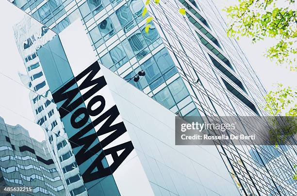 moma sign, the museum of modern art, manhattan, new york - modern art gallery stock pictures, royalty-free photos & images