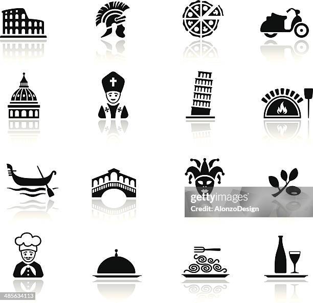 ilustrações, clipart, desenhos animados e ícones de cultura italiana conjunto de ícones - torre de pisa