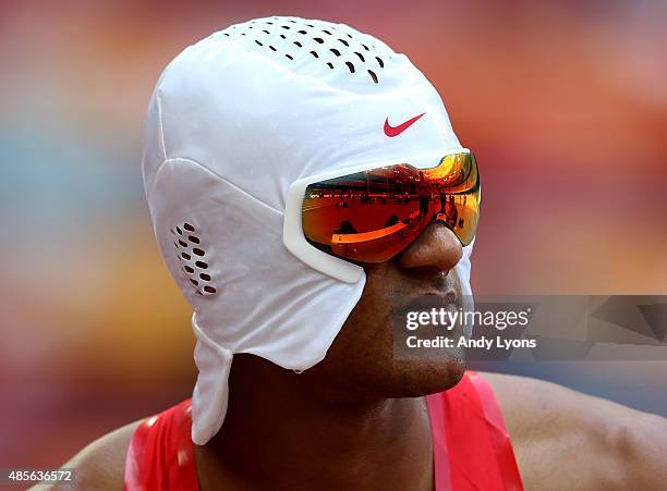 Ashton Eaton of the United States looks on before competing in the Men's Decathlon Discus during day eight of the 15th IAAF World Athletics...