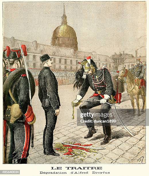 the degradation of alfred dreyfus 1895 - military ceremony stock illustrations