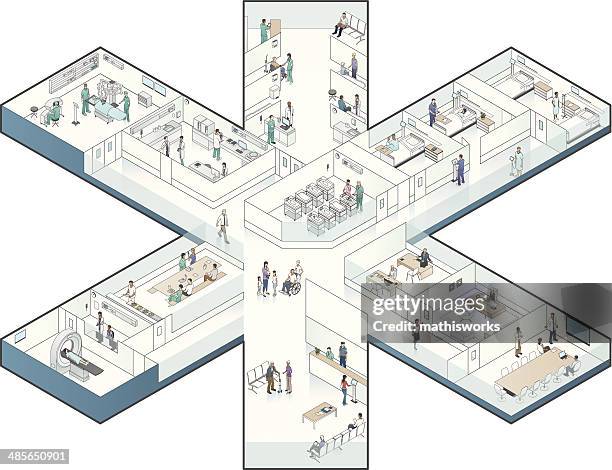 hospital cutaway-darstellung, mit sternförmigen - kantine stock-grafiken, -clipart, -cartoons und -symbole